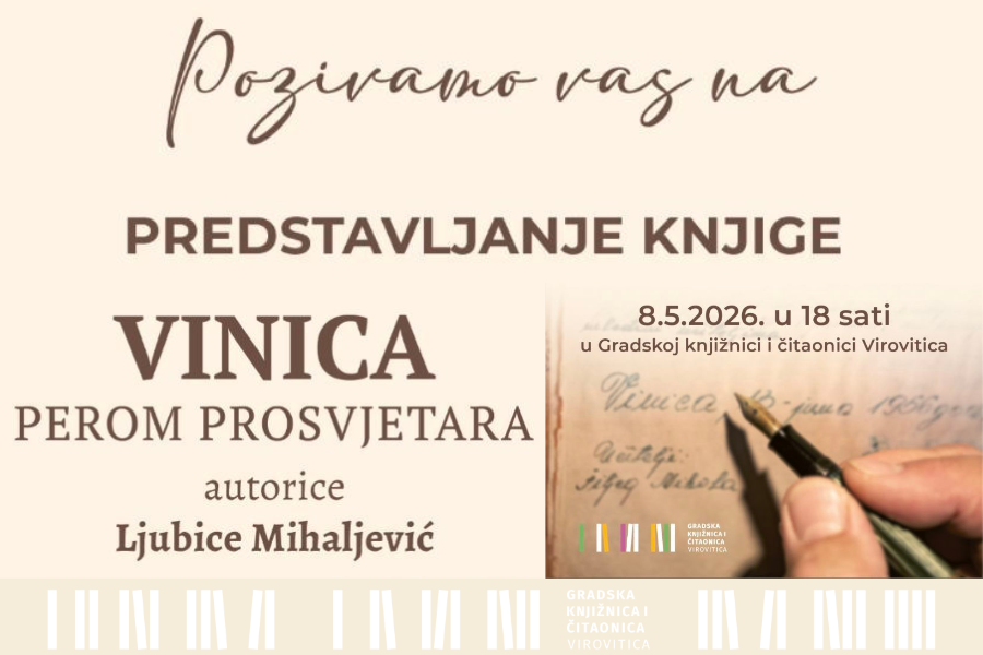 Predstavljanje knjige ‘Vinica perom prosvjetara’ u petak 8. 5. u 18 sati