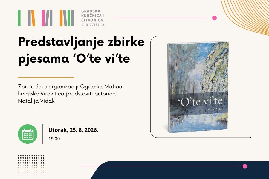 Predstavljanje zbirke pjesama na mikeškom govoru ‘O’te vi’te – Utorak, 25. 8. u 19 sati