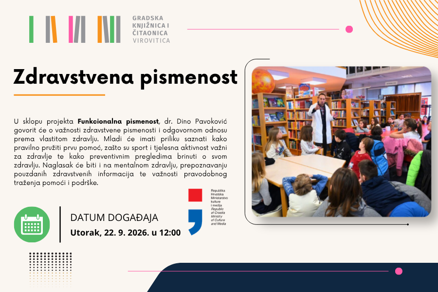 Predavanje: Zdravstvena pismenost, u utorak 22. 9. u 12 sati