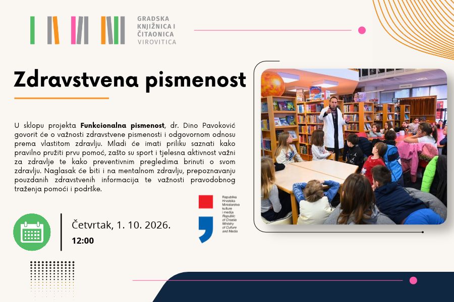 Zdravstvena pismenost – Četvrtak, 1. 10. 2026. u 12 sati