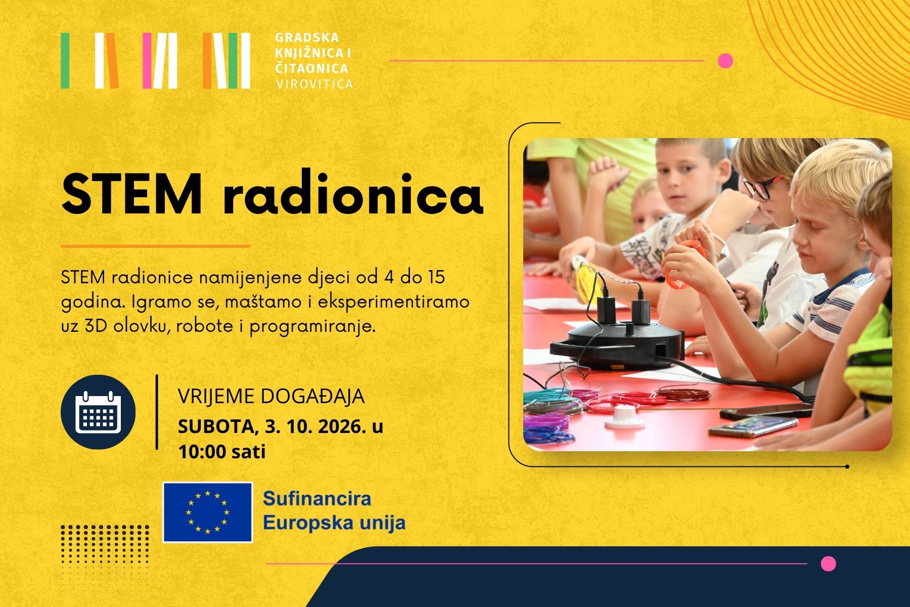 STEAM radionica – Subota, 3. 10. 2026. u 10 sati