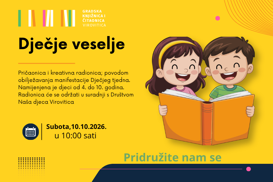 Dječje veselje – pričaonica i radionica – Subota, 10. 10. u 10 sati