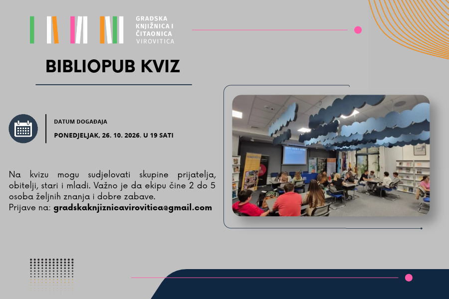 BibioPub kviz, u ponedjeljak 26. 10. u 19 sati