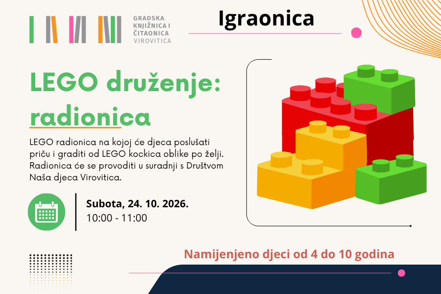 LEGO radionica, u subotu 24. 10. u 10 sati
