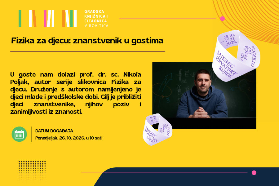 Predstavljanje niza slikovnica ‘Fizika za djecu’ Nikole Poljaka, u ponedjeljak u 10 sati
