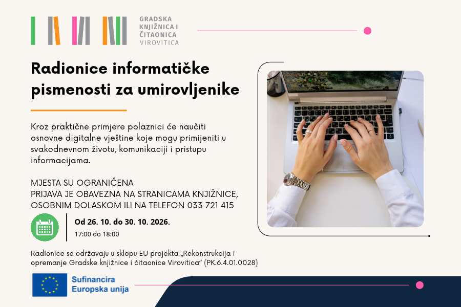 Radionice informatičke pismenosti za umirovljenike – Od 26. do 30. 10.