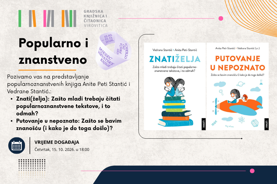Popularno i znanstveno – predstavljanje knjiga, četvrtak 15. 10. u 18 sati